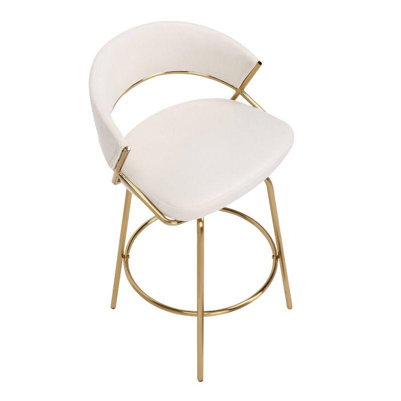 Cream Velvet Gold Metal Swivel Counter Stool Set