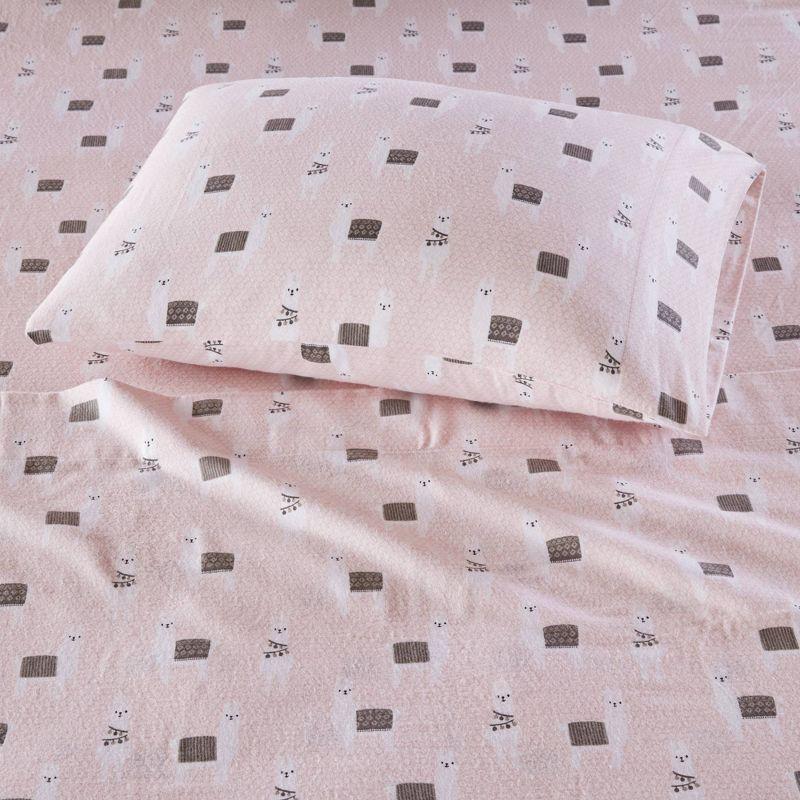Intelligent Design Twin XL Cozy Soft Cotton Flannel Printed Sheet Set Pink Llamas