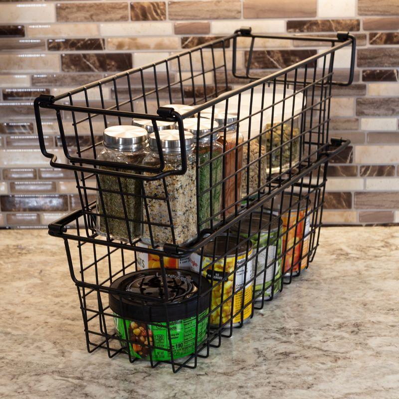 Set of 2 Black Metal Wire Storage Bins with Handles