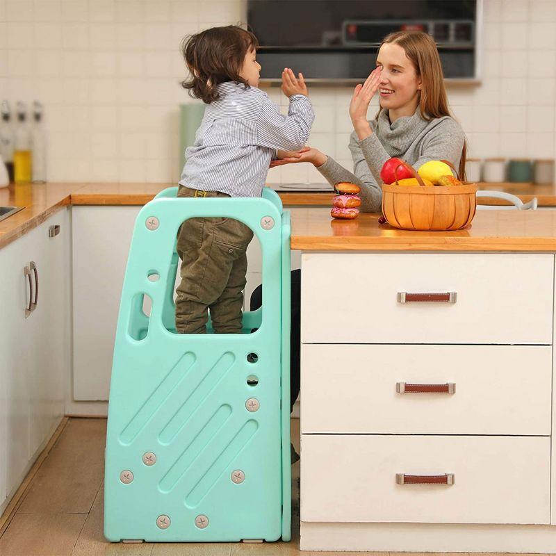 Green Children's Plastic Learning Step Stool with Adjustable Heights