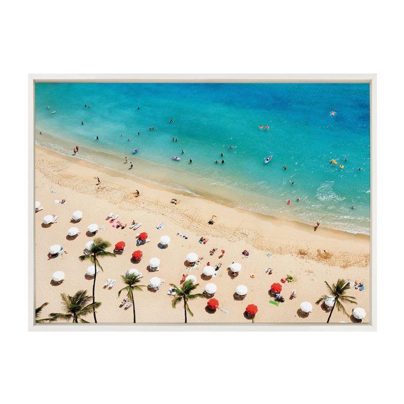 Sylvie Tropical Beach Framed Canvas Print in White Frame