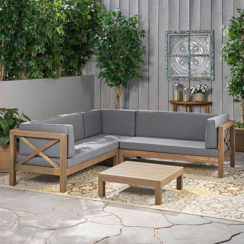 Brava 4pc Wood Patio Chat Set w/ Cushions - Dark Gray - Christopher Knight Home