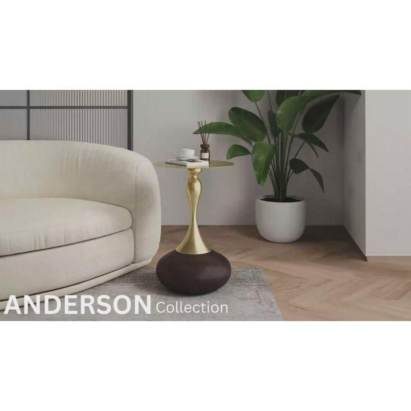 Manhattan Comfort Set of 2 Patchin End Tables with Round Metal Base and Gold Tabletop Brown Wood