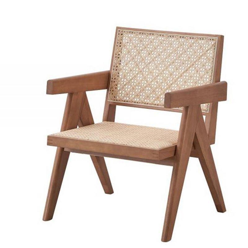 24" Velentina Accent Chair Rattan/Natural Finish - Acme Furniture: Leather Upholstery, Tufted, Wood Composite Frame