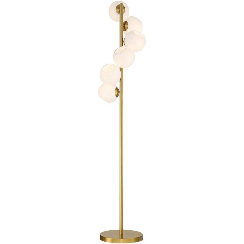 Possini Euro Design Astria Mid Century Modern 67" Tall Standing Floor Lamp Skinny Tree 6-Light Foot Switch Warm Gold Metal Living Room Bedroom House