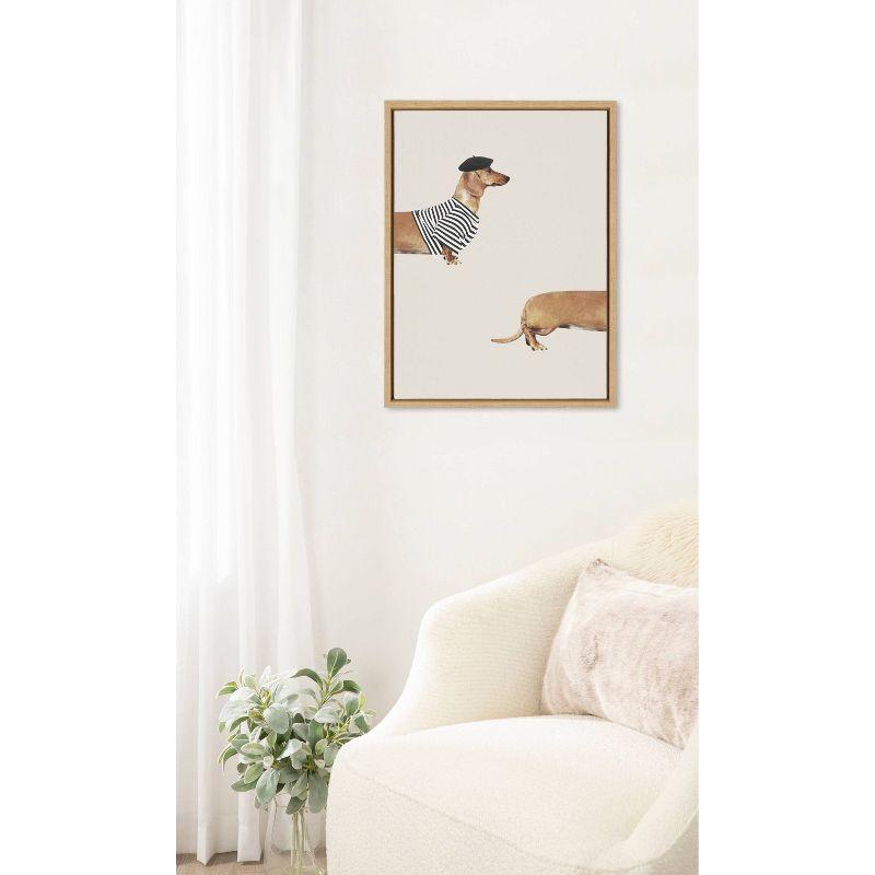 Kate & Laurel All Things Decor 18"x24" Sylvie Long Dog Framed Canvas Wall Art by July Art Prints Modern Weiner Dog