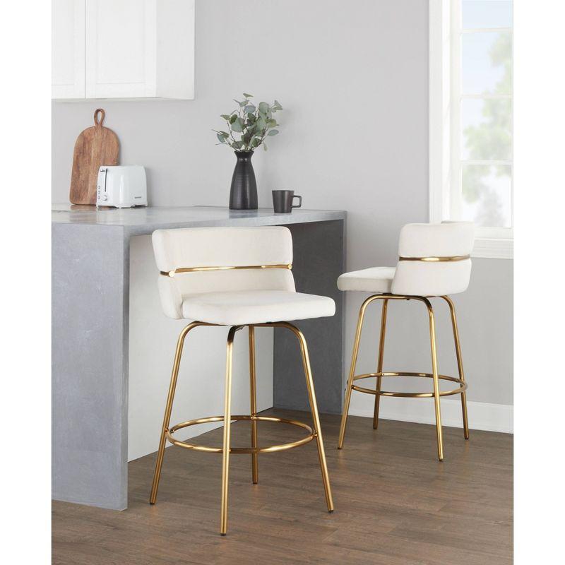 Set of 2 Cinch-Claire Counter Height Barstools Gold/Cream - LumiSource: Velvet Upholstery, Swivel, Metal Legs