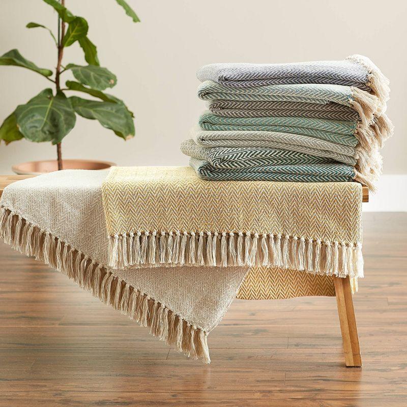 Aqua Handloom Chevron Cotton Throw Blanket with Fringe