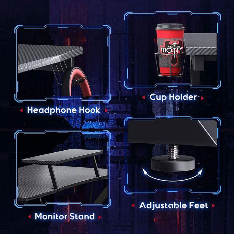 Compact 39" Carbon Fiber Gaming Desk with Monitor Shelf and Metal Frame
