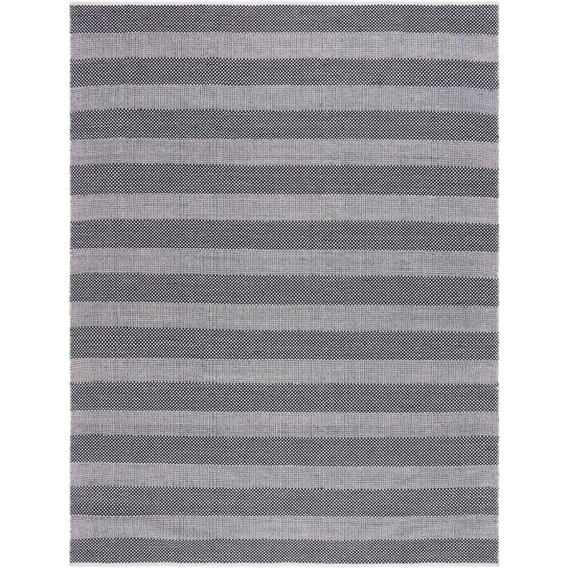 Black and Ivory Striped Flat Woven Wool Cotton 8' x 10' Rug