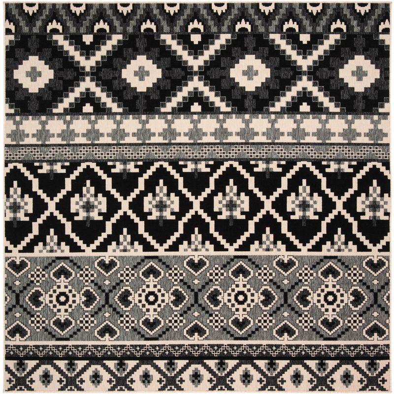 Veranda VER097 Power Loomed Indoor/Outdoor Area Rug - Black/Beige - 6'7"x6'7" - Safavieh.