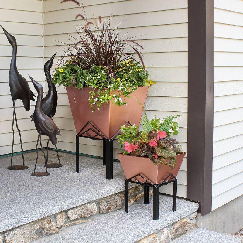 Prairie Style Marion Copper Plated Galvanized Planter with Wrought Iron Stand