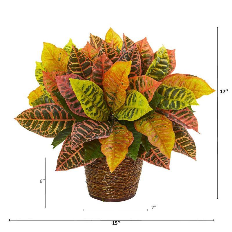 Nearly Natural 17-in Garden Croton Artificial Plant in Basket (Real Touch)