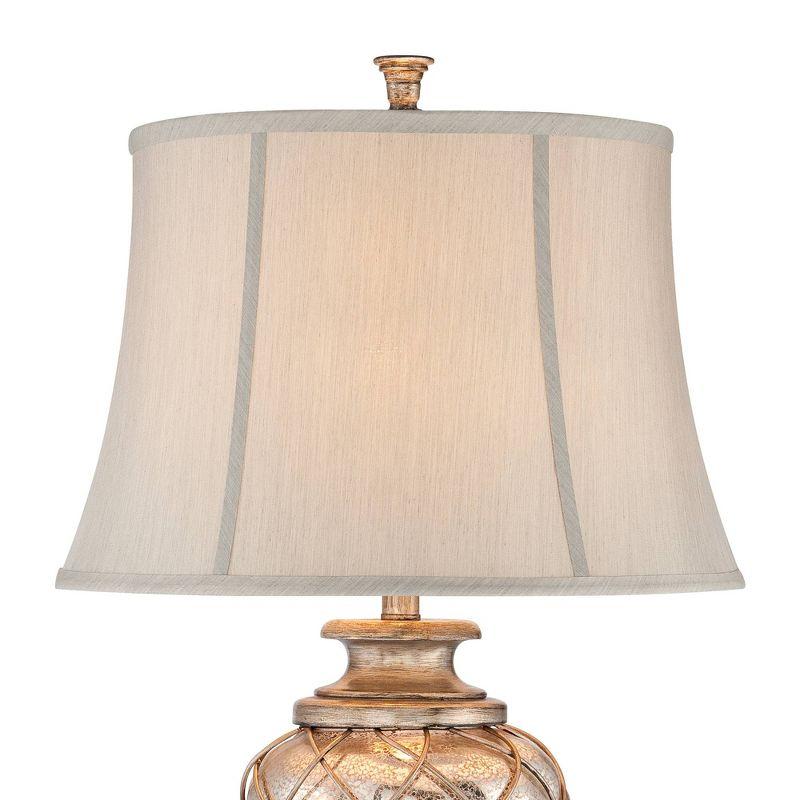 Barnes and Ivy Traditional Table Lamp with LED Nightlight Dimmer 33 3/4" Tall Mercury Glass Off-White Shade for Bedroom Nightstand