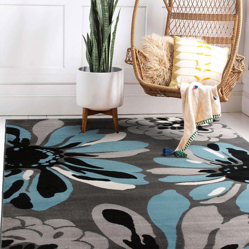 World Rug Gallery Contemporary Modern Flowers Area Rug - Blue 3'3" x 5':  Stain-Resistant,  Low Pile,  Floral Pattern