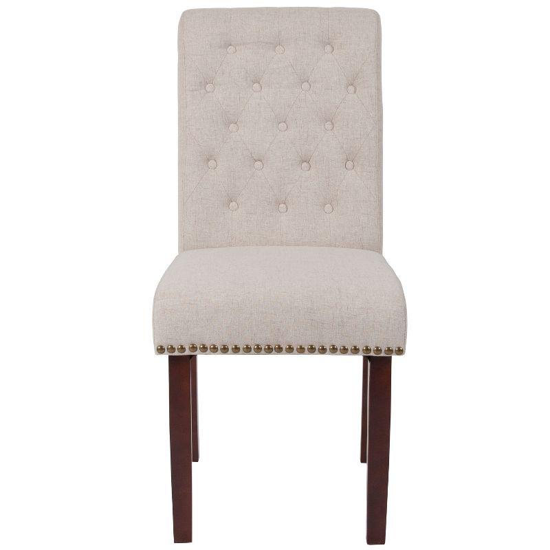 Beige Fabric and Walnut Wood Parsons Side Chair