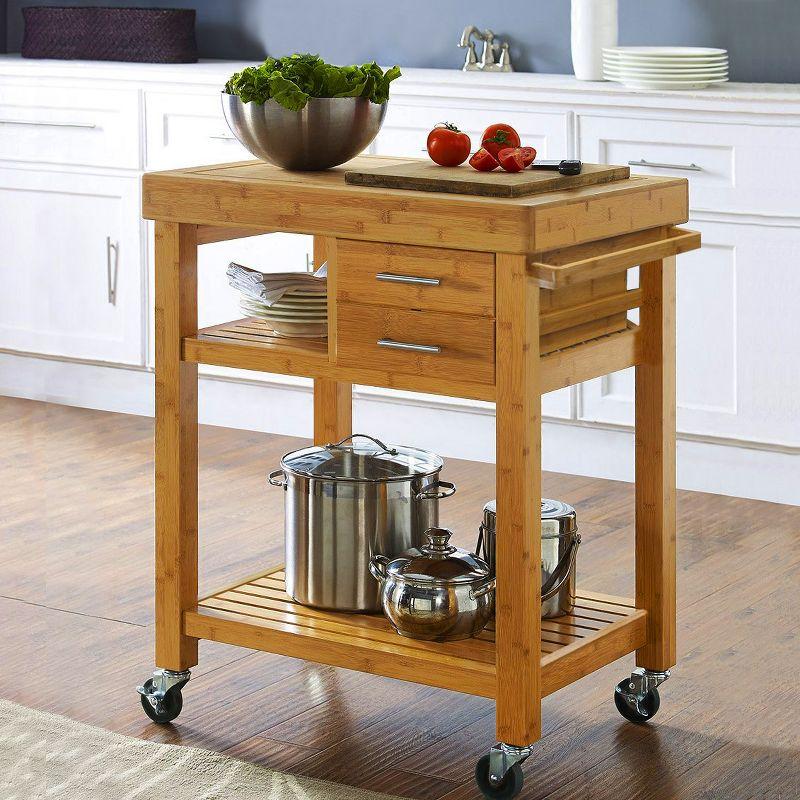 Home Aesthetics Rolling Bamboo Kitchen Island Cart Food Prep Trolley, with Towel Rack Drawers