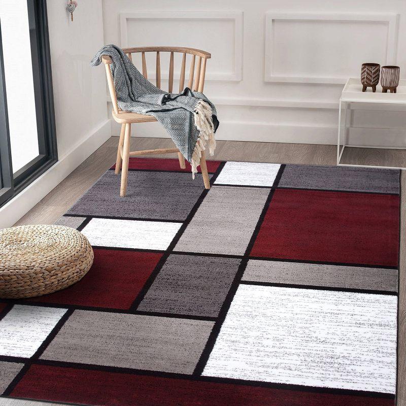 World Rug Gallery Contemporary Modern Boxed Color Block Red 7'10"x10'2" Area Rug