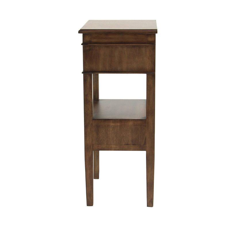 Elegant Light Brown Pine Wood Accent Table with Storage