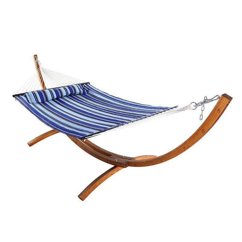 Sunnydaze Blue Quilted Double Fabric Hammock with Medium Wood Stand