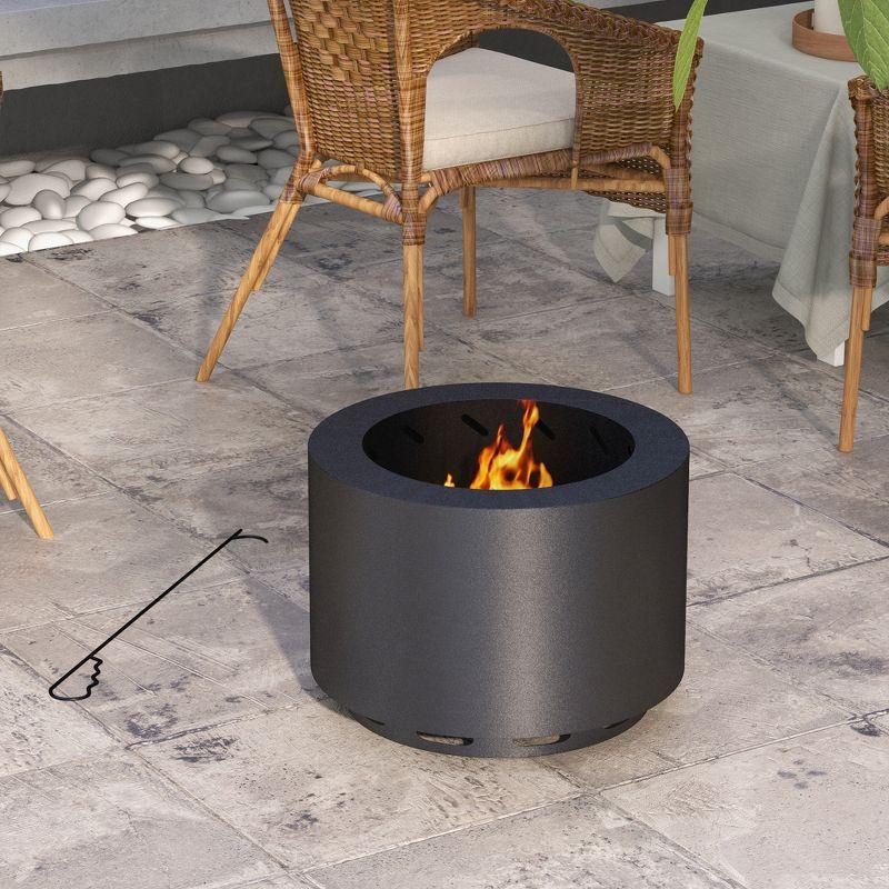 SHANRUGUOJI Outsunny Smokeless Fire Pit, 19" Portable Wood Burning Firepit With Poker, Low Smoke Camping Bonfire Stove For Backyard Patio Picnic, Stainless Steel
