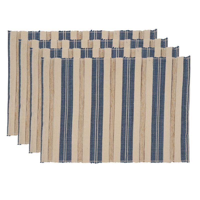 Coastal Striped Blue and Beige Rectangular Placemats, Set of 4