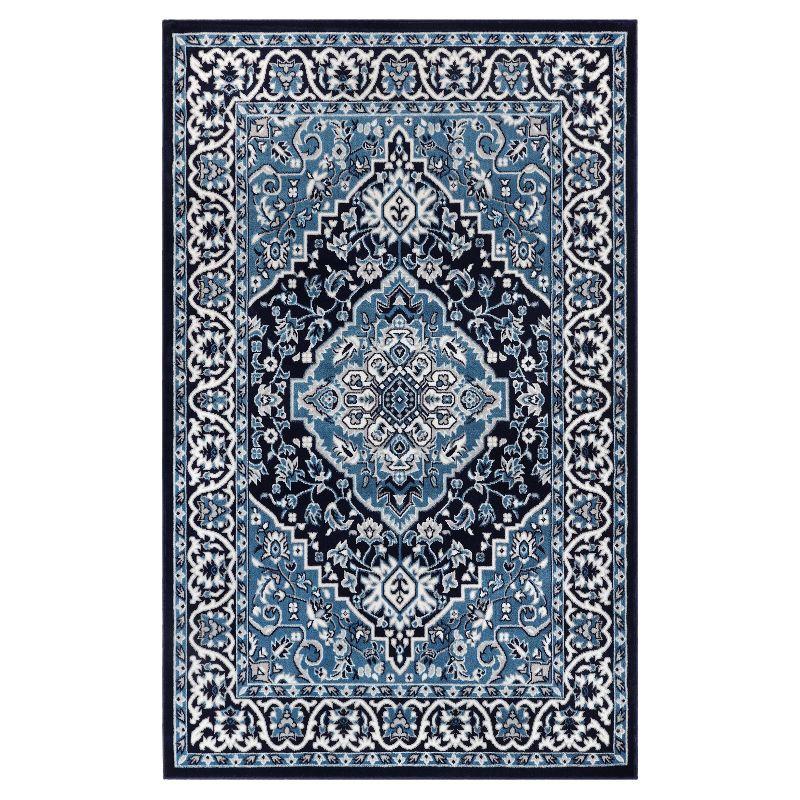 Traditional Vintage Medallion Floral Scroll Indoor Area Rug, 5'x8', Blue - Blue Nile Mills