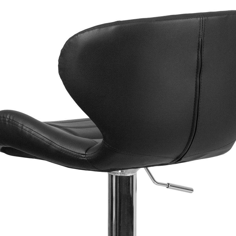 Sleek Curvaceous Black Vinyl Adjustable Swivel Barstool with Chrome Base