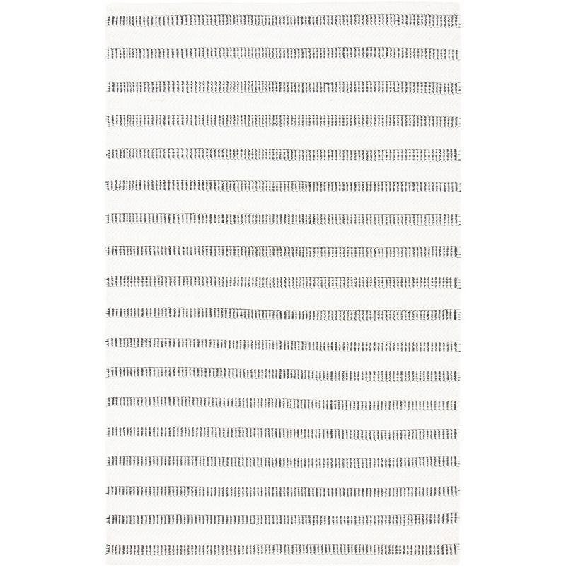 Mercury Row® Oquendo Striped Handmade Tufted Cotton/Wool Black/Ivory Area Rug