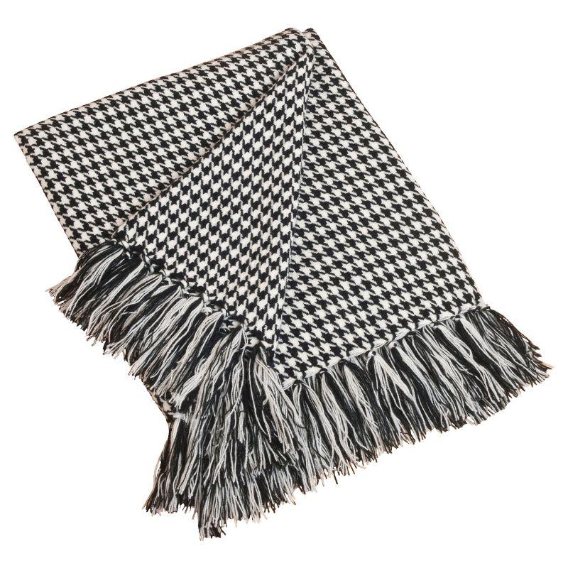 Black and White Houndstooth Reversible Throw with Fringe