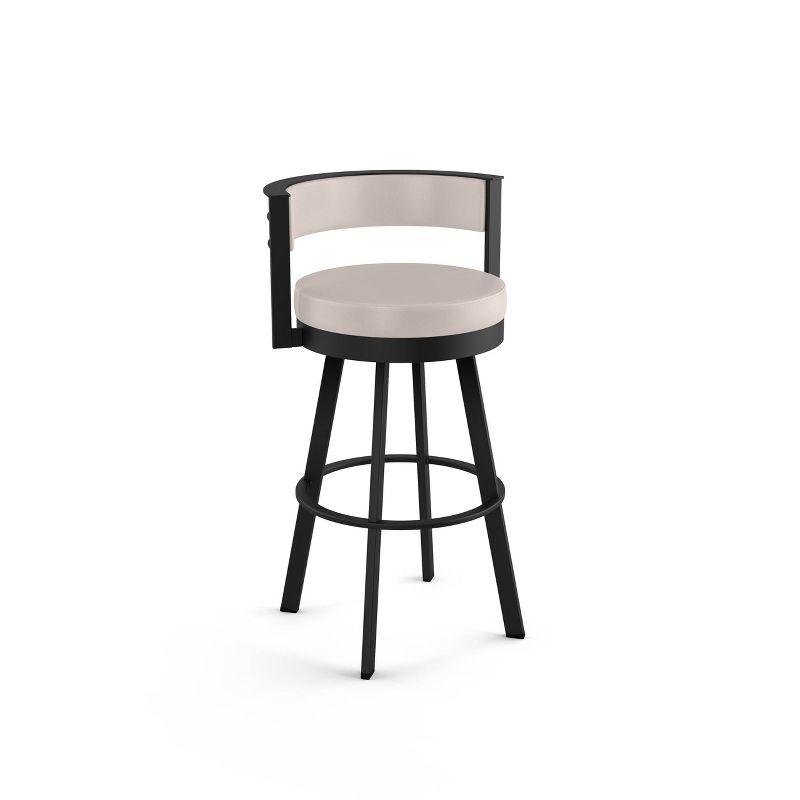 Amisco Browser Barstool: Faux Leather, Oval Back, Steel Frame, Fixed Height 30"