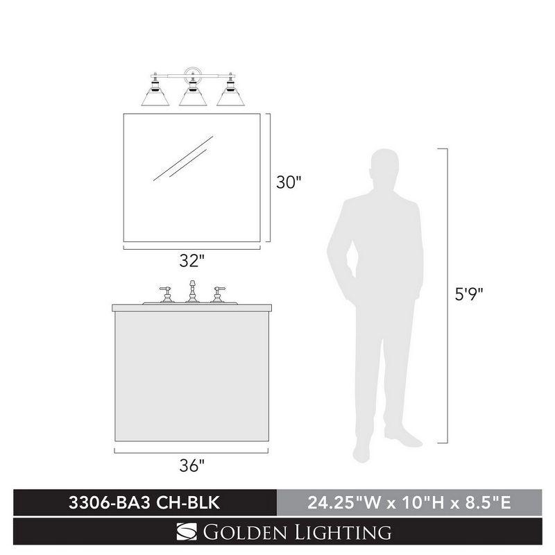 Golden Lighting Orwell 3-Light Vanity Light in Matte Black with Opal Glass