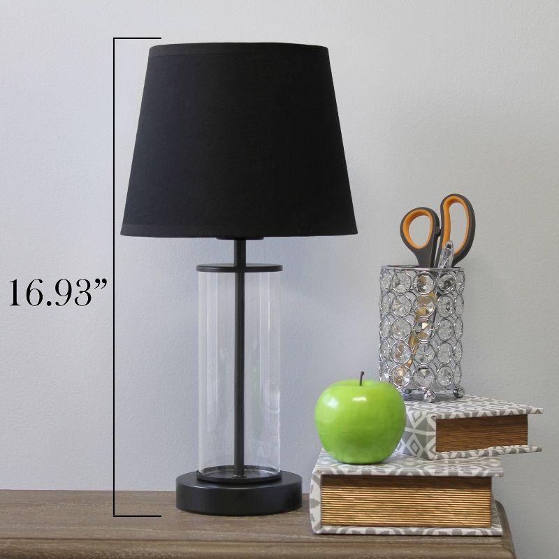 Encased Metal and Clear Glass Table Lamp with Fabric Shade Matte Black - Simple Designs: ETL Listed, Inline Switch, No Assembly Required