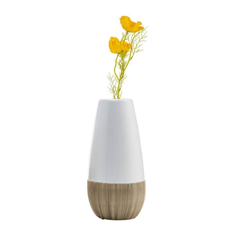 Sagebrook Home 10" Ceramic Vase - Contemporary Two Tone White and Beige Vase For Decorative Table Accent - Stylish Home or Office Decor