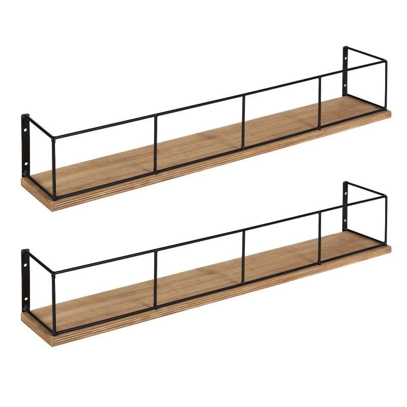 24" x 4" 2pc Decorative Wall Shelf Set Brown/Black - Uniek: Kate & Laurel No Assembly, Wood & Metal