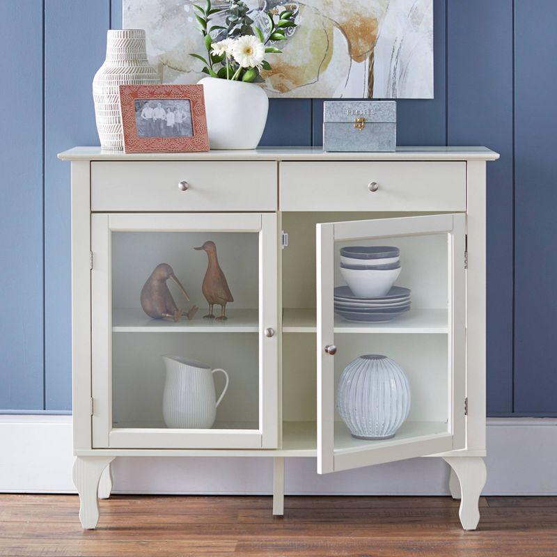 Layla Buffet Antiqued White - Buylateral: Queen Ann Legs, Glass Doors, Adjustable Shelves