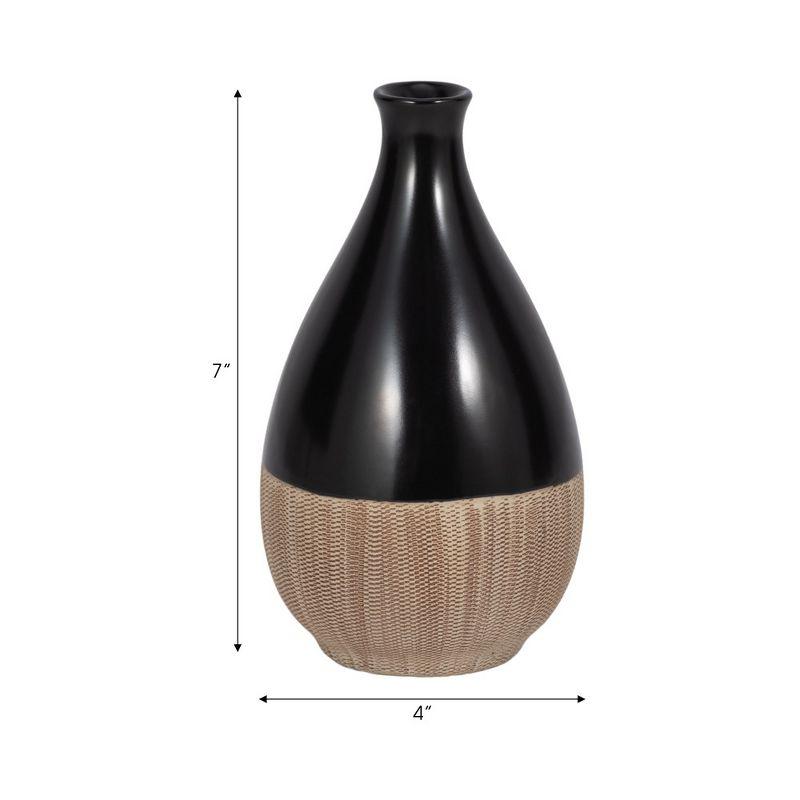 7" Black and Beige Ceramic Teardrop Table Vase