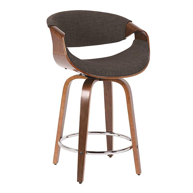 Set of 2 Curvini Upholstered Counter Height Barstools Charcoal/Walnut - LumiSource: Swivel, Chrome-Plated, Wood Legs