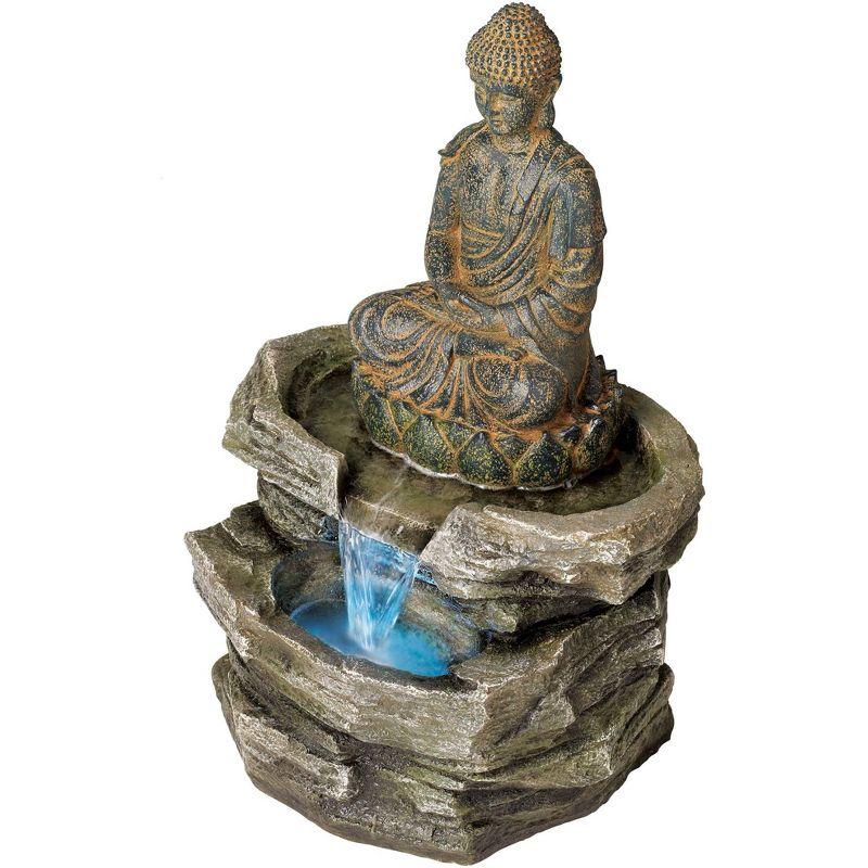 John Timberland Rustic Zen Buddha Outdoor Floor Water Fountain with Light LED 21" High Sitting for Yard Garden Patio Deck Home