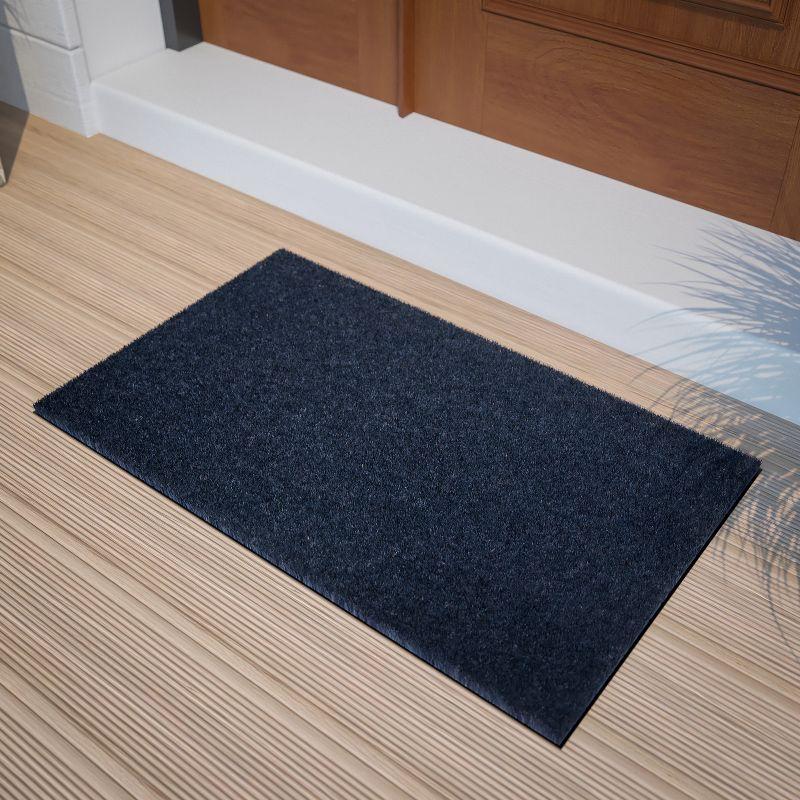 Flash Furniture Harbold 18" x 30" Indoor/Outdoor Solid Natural Coir Doormat with Non-Slip Backing in Navy