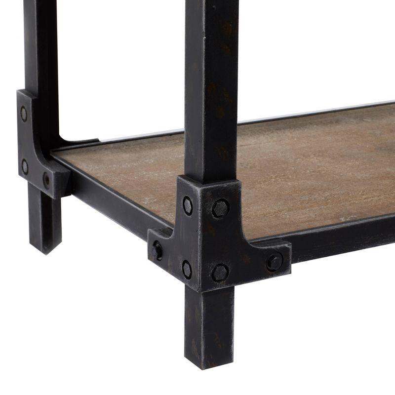 Olivia & May Rustic 3 Tier Console Table Brown: Industrial Style, Fixed Shelves, Wood Frame, Entryway Storage