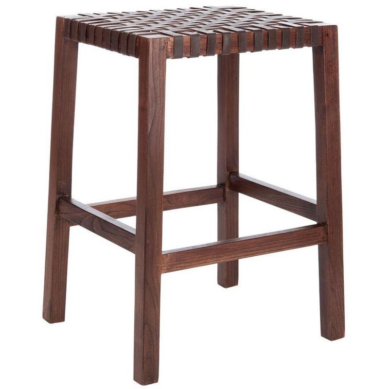 Capri 20'' Transitional Backless Brown Leather Wood Counter Stool