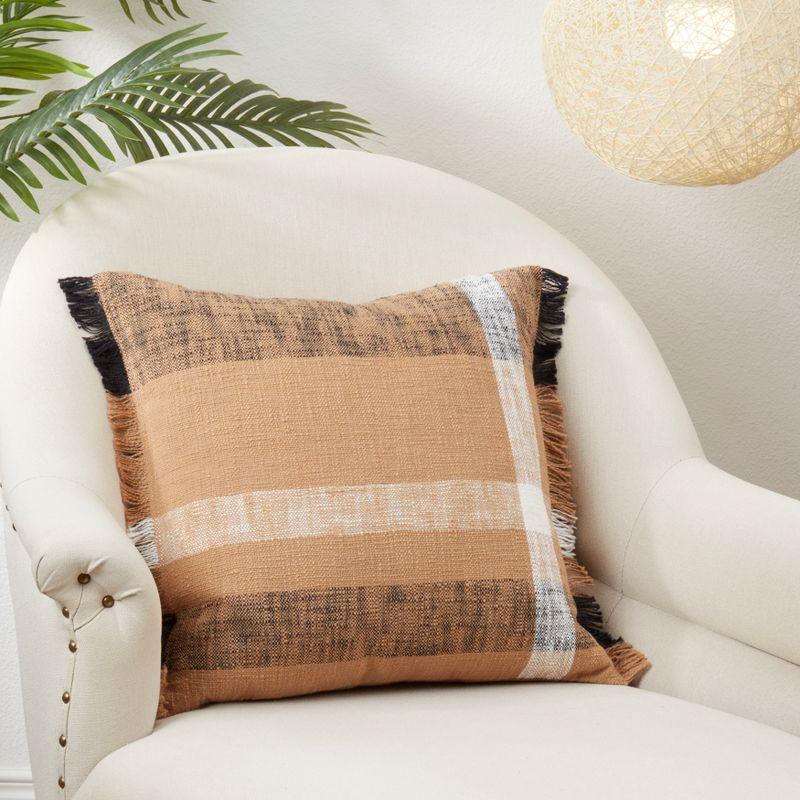 Maxi Plaid Beige and Black Cotton Throw Pillow, 20"x20"