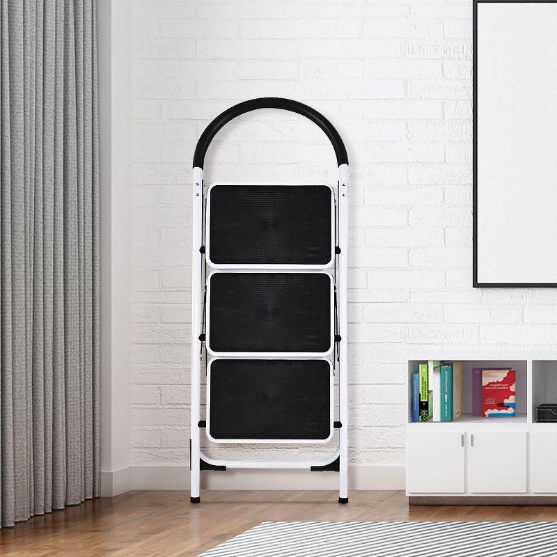 Costway 3 Step Lightweight Ladder HD Platform Foldable Stool 330 LB Cap. Saving Space