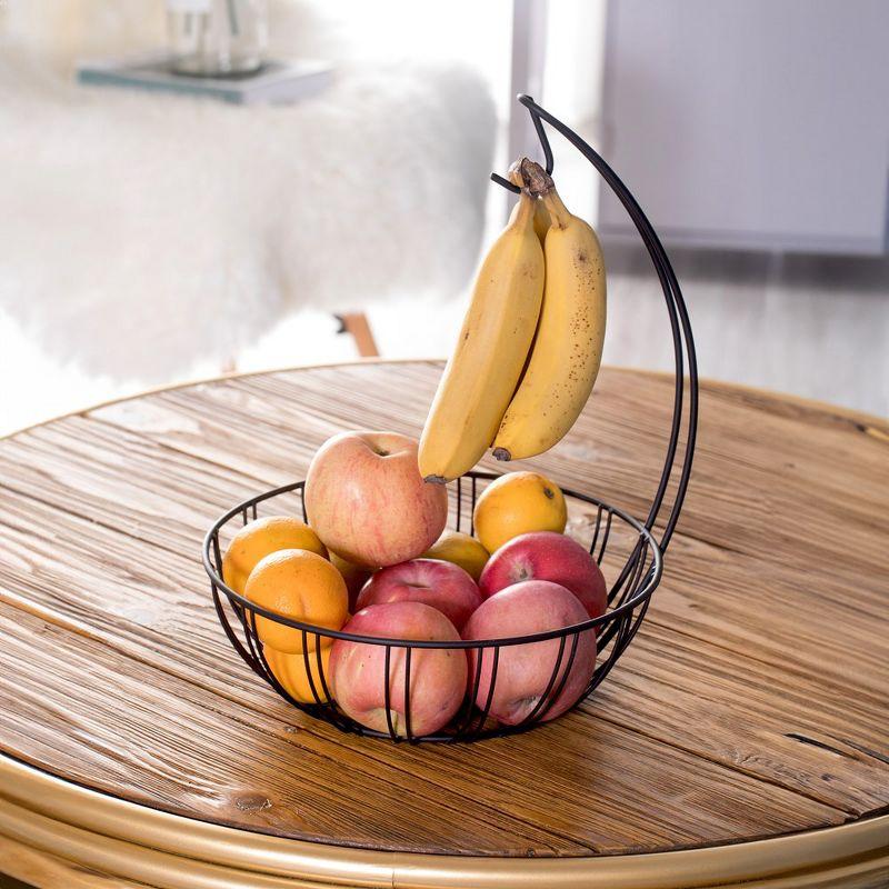 Round Black Metal Fruit Basket with Banana Hanger