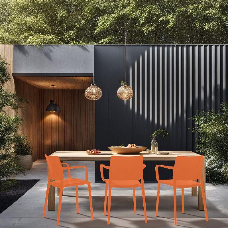 Orange Modern Plastic Resin Stacking Patio Dining Chairs Set