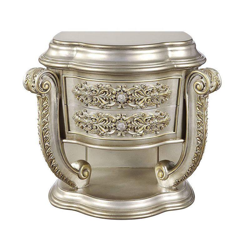 35" Danae Nightstand Champagne and Gold Finish - Acme Furniture: Opulent Carved Details, No Assembly Required