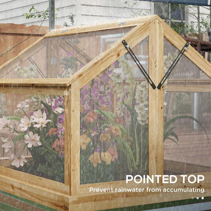 Outsunny Raised Garden Bed with Polycarbonate Greenhouse, Garden Wooden Cold Frame Greenhouse Flower Planter Protection, 35.5" x 31.5" x 36", Natural