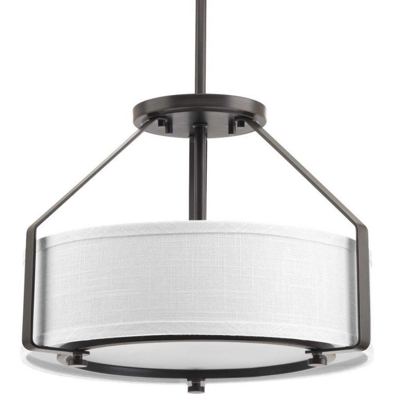 Progress Lighting, Ratio Collection, 3-Light Semi-Flush, Brushed Nickel, White Linen Drum Shade