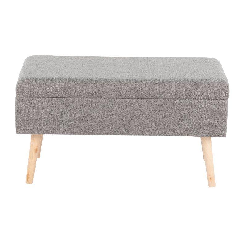 Contemporary Gray Fabric Upholstered Storage Bench with Natural Wood Legs